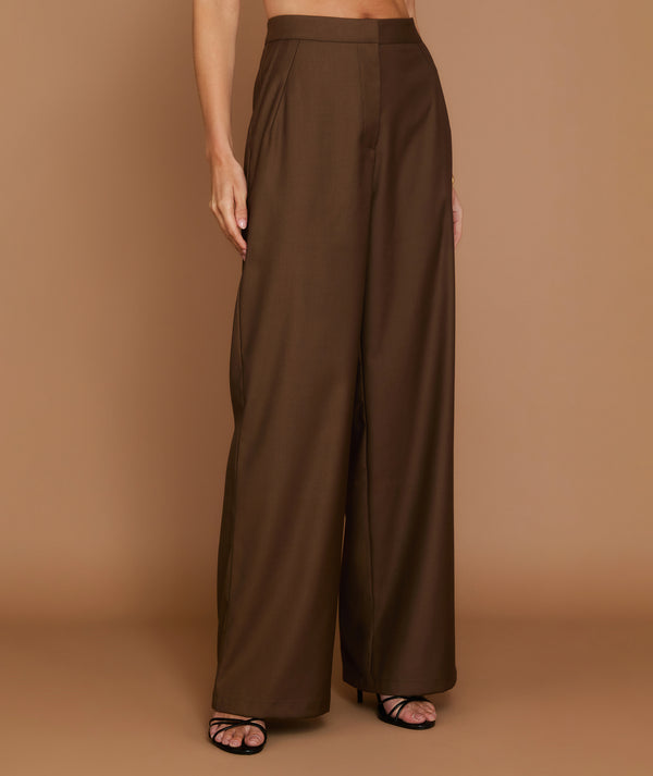 Wide Leg Tailored Trouser - Chocolate