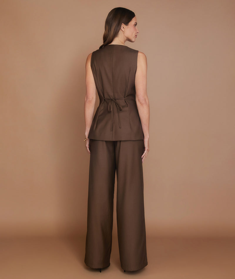 Wide Leg Tailored Trouser - Chocolate