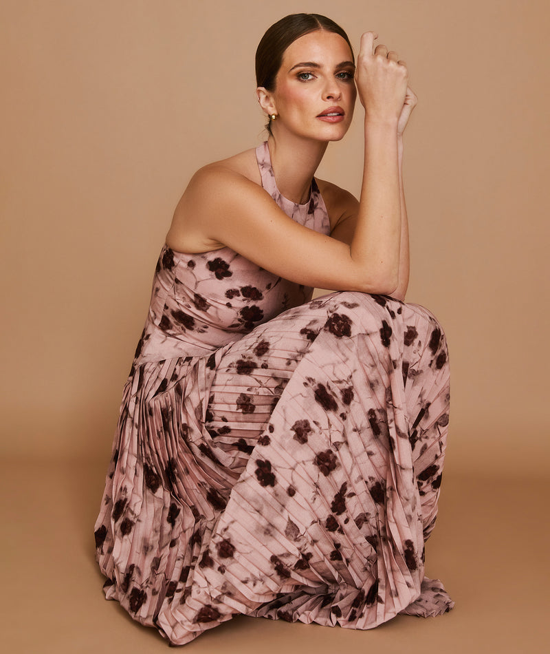 Floral Pleated Maxi Dress - Rose
