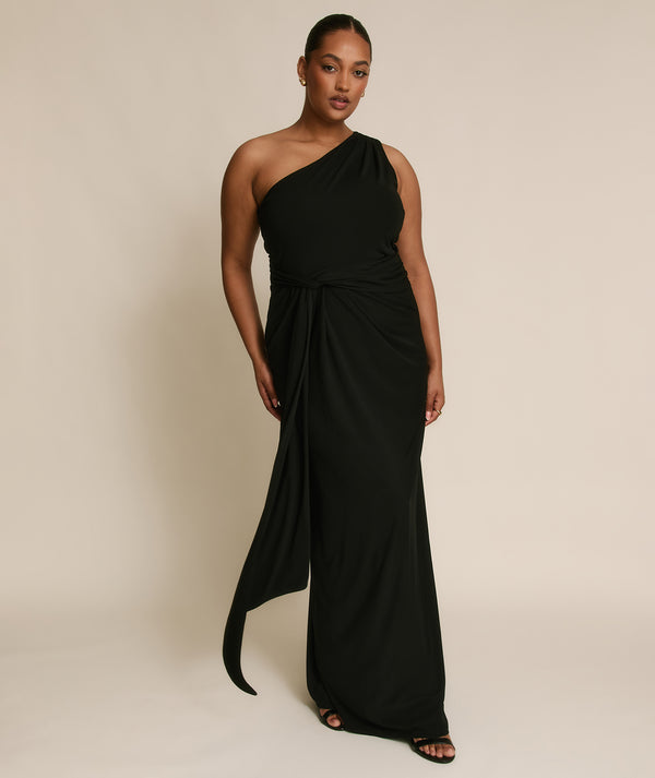 One Shoulder Stretch Sculpt Bridesmaid Dress - Black
