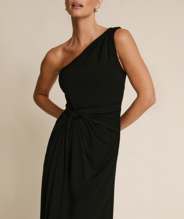 One Shoulder Stretch Sculpt Bridesmaid Dress - Black