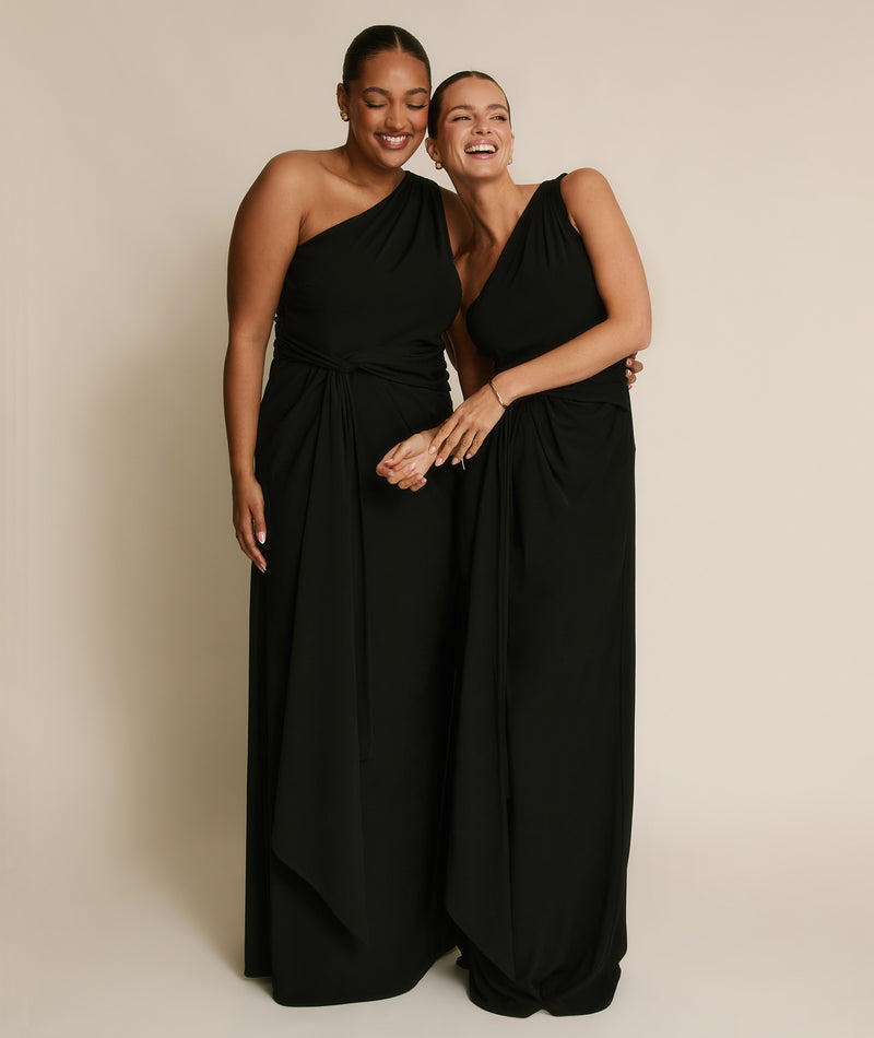 One Shoulder Stretch Sculpt Bridesmaid Dress - Black