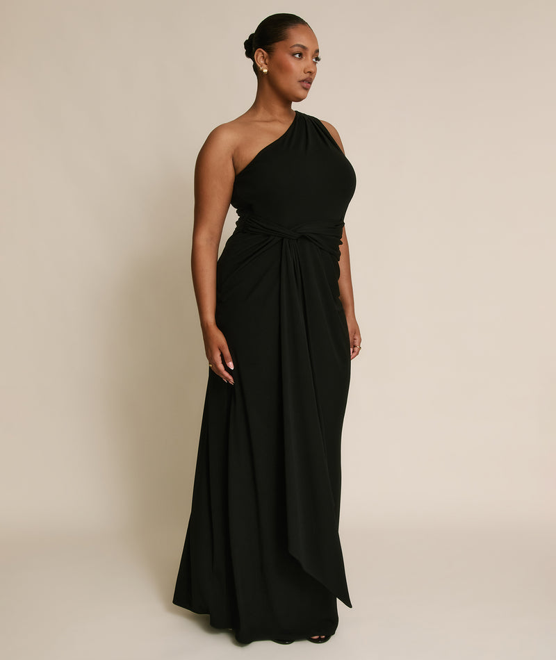 One Shoulder Stretch Sculpt Bridesmaid Dress - Black