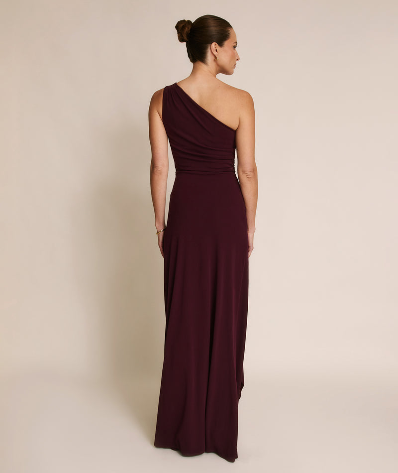 One Shoulder Stretch Sculpt Bridesmaid Dress - Merlot