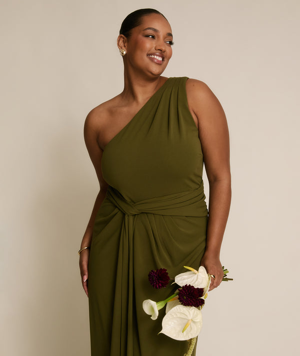 One Shoulder Stretch Sculpt Bridesmaid Dress - Fern Green