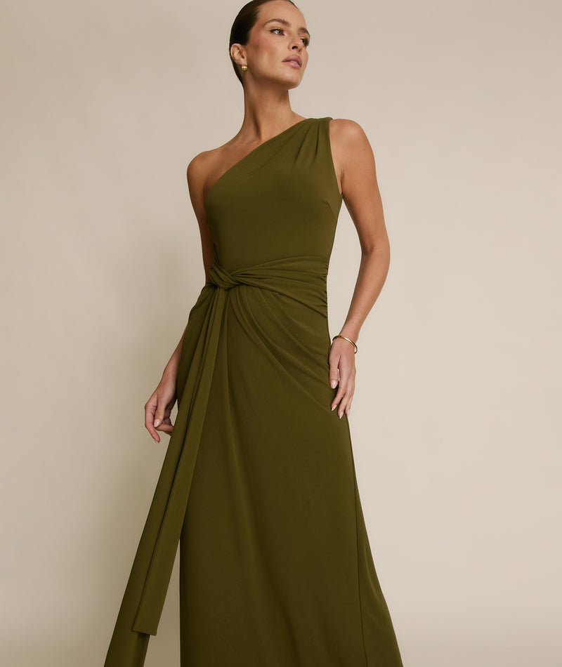 One Shoulder Stretch Sculpt Bridesmaid Dress - Fern Green
