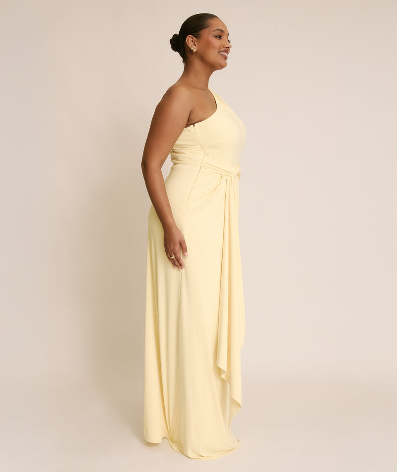 One Shoulder Stretch Sculpt Bridesmaid Dress - Lemon