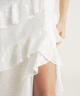 One Shoulder Floral Ruffle Maxi Dress - White