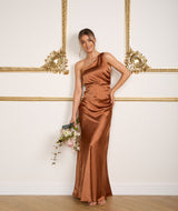 One Shoulder Satin Bridesmaid Dress - Rust