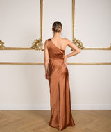 One Shoulder Satin Bridesmaid Dress - Rust