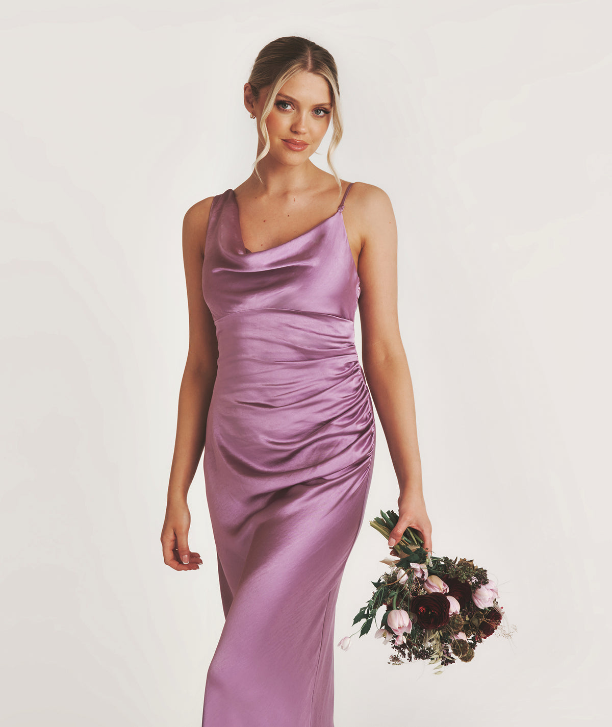 One Shoulder Drape Satin Bridesmaid Dress - Orchid Six Stories One Shoulder Drape Satin Bridesmaid Dress - Orchid Six Stories