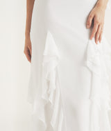 Ruffle V Neck Plunge Maxi Dress - White