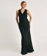 Drape Detail Satin Bridesmaid Dress - Black