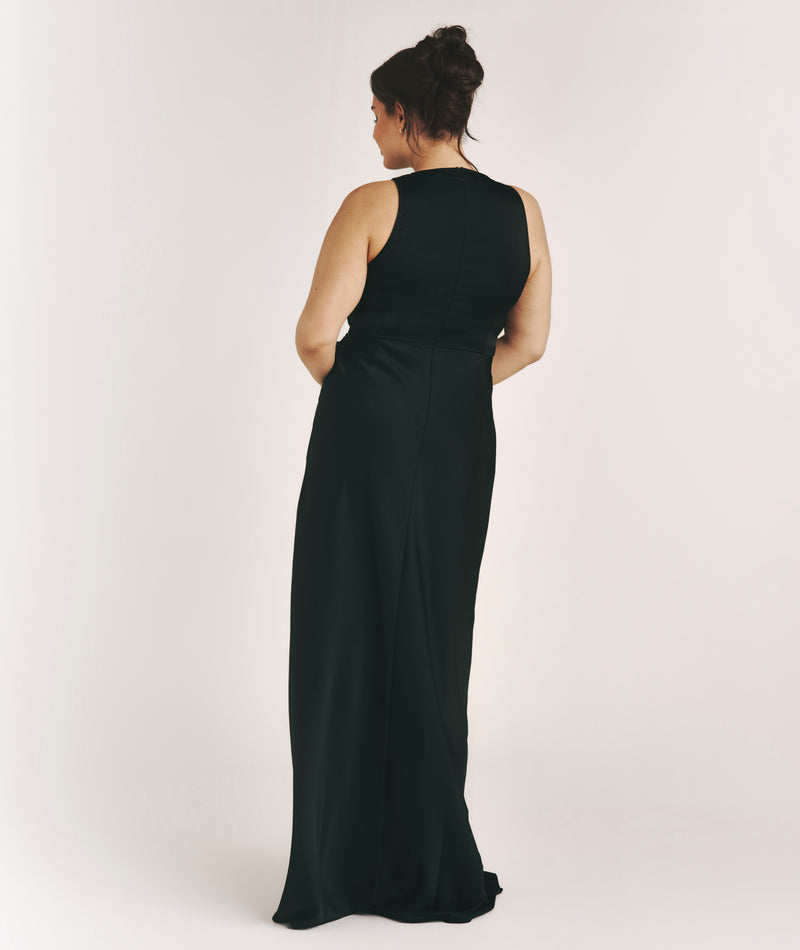 Drape Detail Satin Bridesmaid Dress - Black