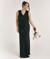 Drape Detail Satin Bridesmaid Dress - Black