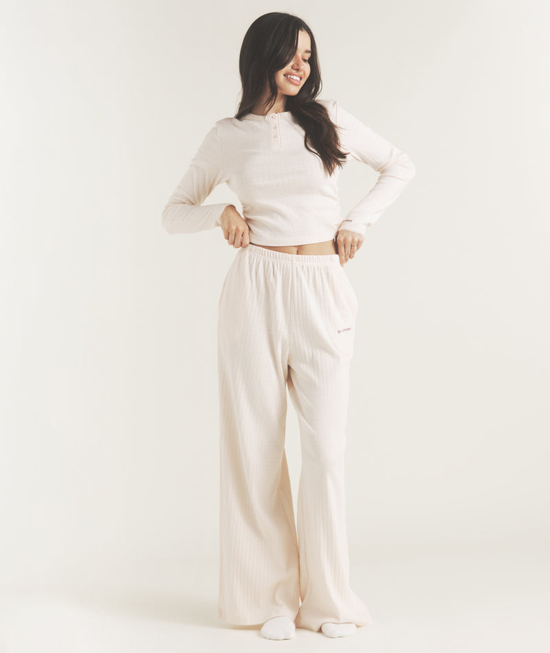 Pointelle Long Sleeve Pyjama Top - Rosewater