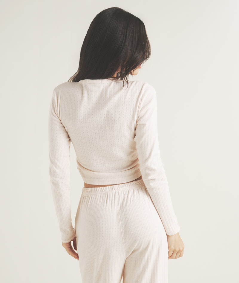 Pointelle Long Sleeve Pyjama Top - Rosewater