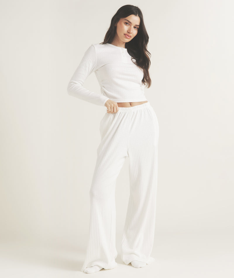 Pointelle Wide Leg Pyjama Trousers - Coconut