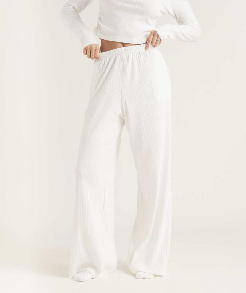 Pointelle Wide Leg Pyjama Trousers - Coconut