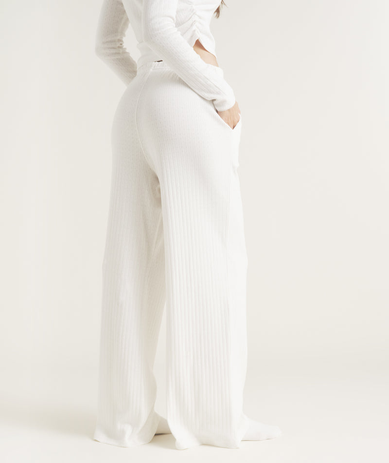 Pointelle Wide Leg Pyjama Trousers - Coconut