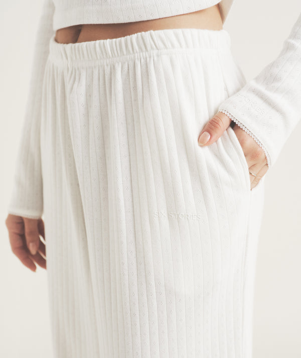 Pointelle Wide Leg Pyjama Trousers - Coconut