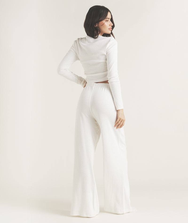 Pointelle Wide Leg Pyjama Trousers - Coconut
