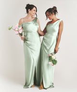 Asymmetrical Satin Bridesmaid Dress - Sage