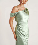 Asymmetrical Satin Bridesmaid Dress - Sage