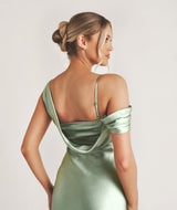 Asymmetrical Satin Bridesmaid Dress - Sage