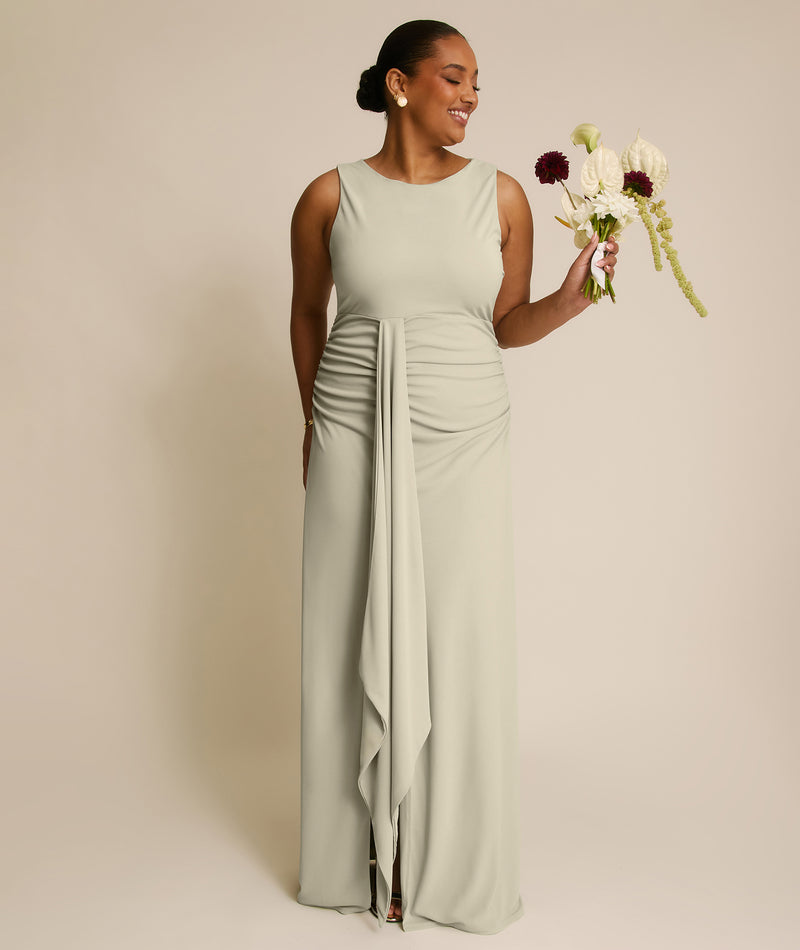 Drape Detail Stretch Sculpt Bridesmaid - Soft Sage
