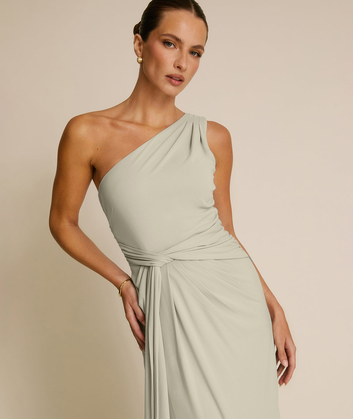 One Shoulder Stretch Sculpt Bridesmaid Dress - Soft Sage