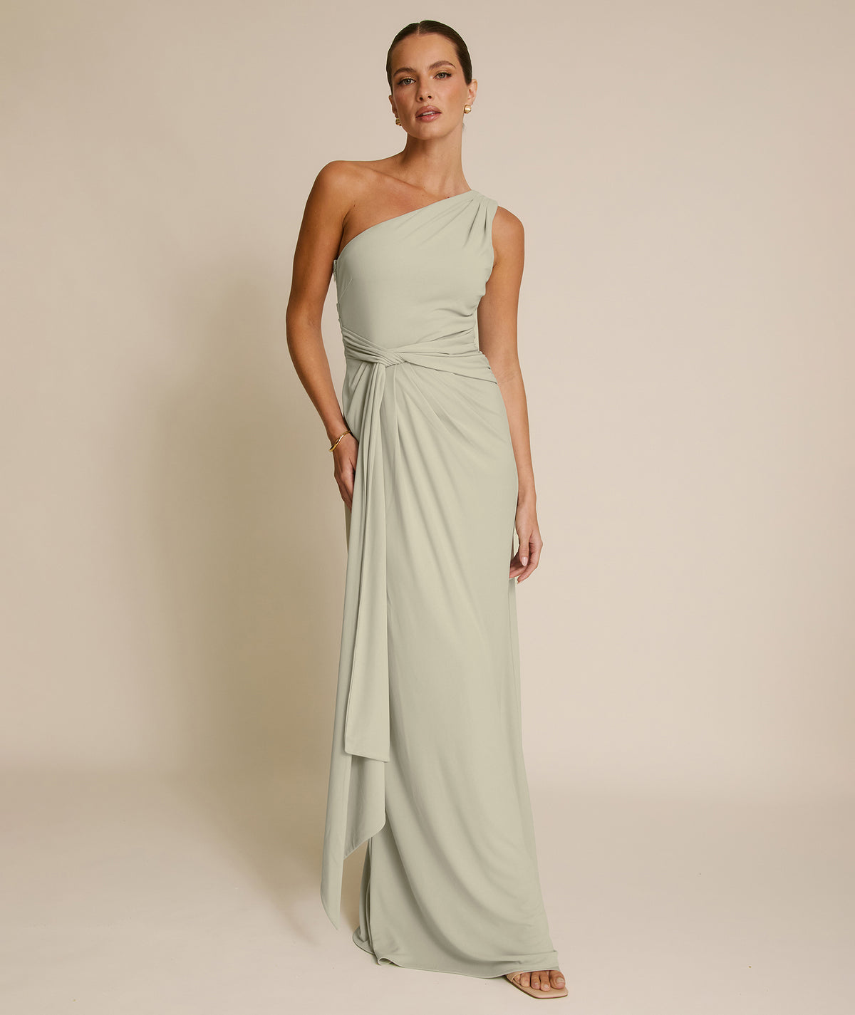 One Shoulder Stretch Sculpt Bridesmaid Dress - Soft Sage