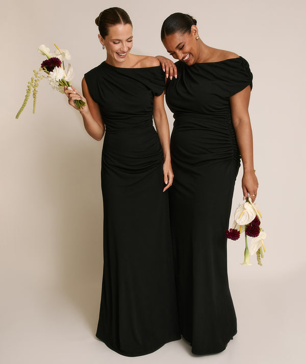 Asymmetric Neck Stretch Sculpt Bridesmaid Dress - Black