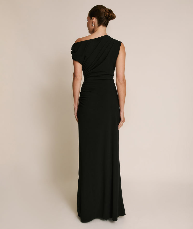 Asymmetric Neck Stretch Sculpt Bridesmaid Dress - Black