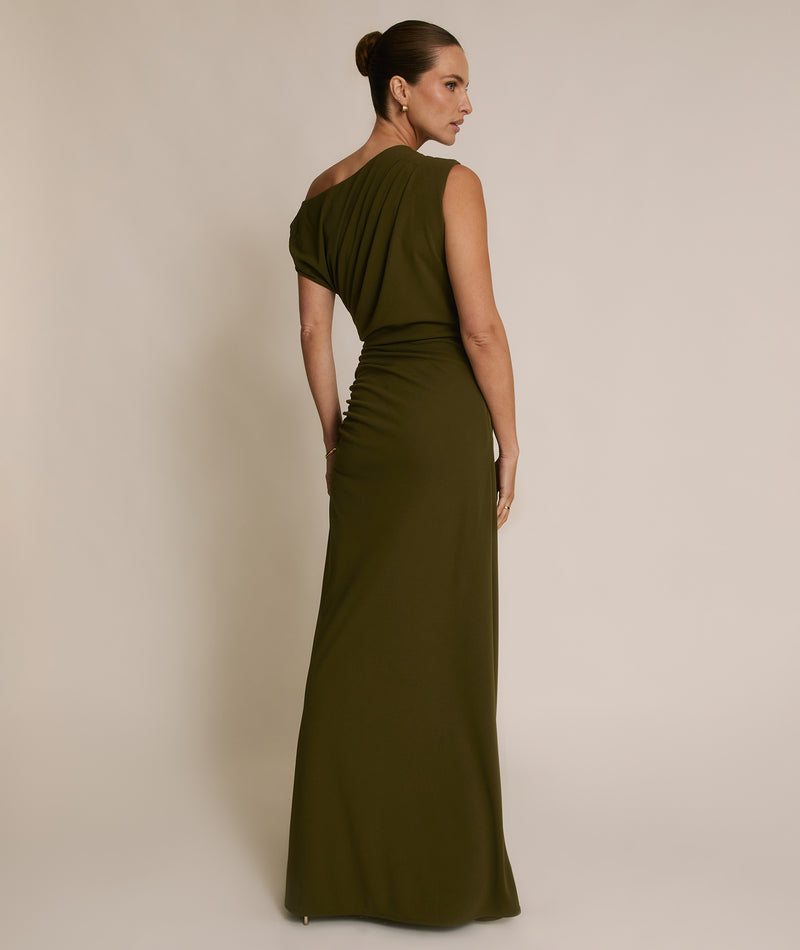 Asymmetric Neck Stretch Sculpt Bridesmaid Dress - Fern Green