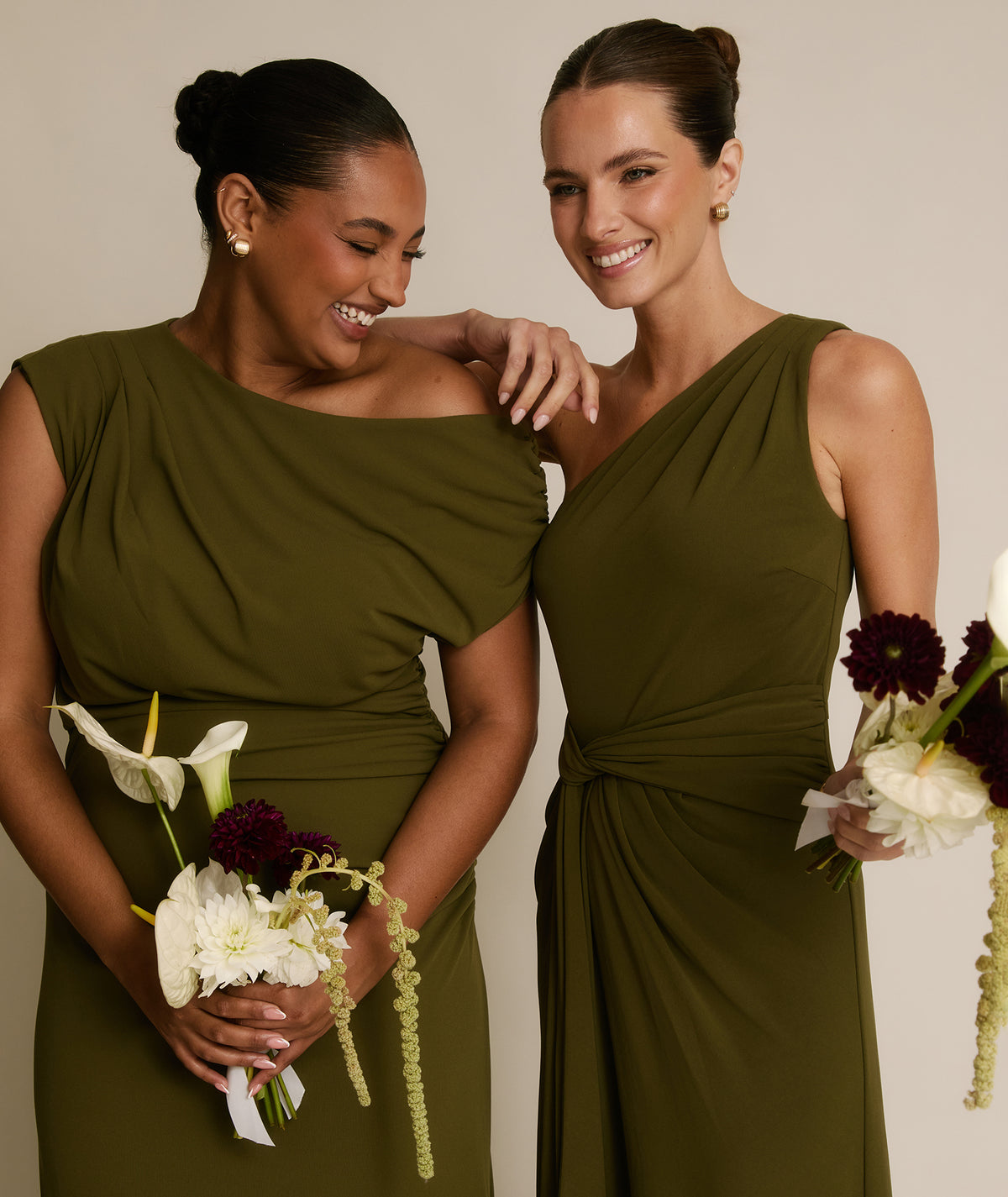Asymmetric Neck Stretch Sculpt Bridesmaid Dress - Fern Green