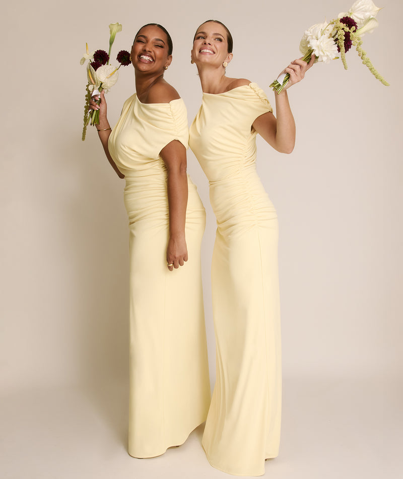 Asymmetric Neck Stretch Sculpt Bridesmaid Dress - Lemon
