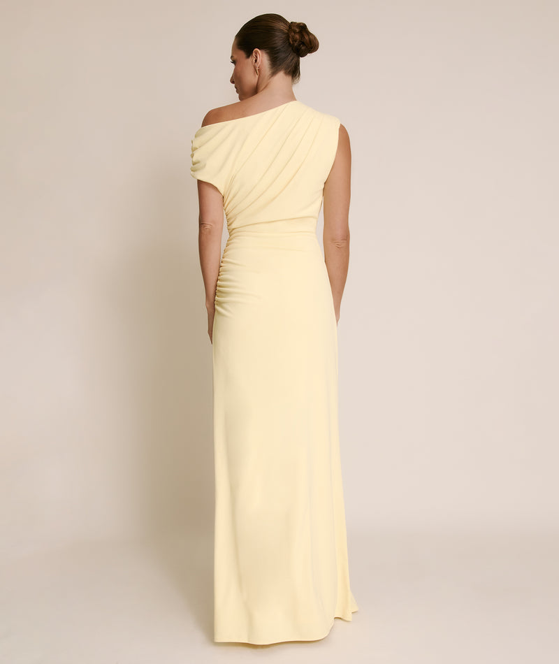 Asymmetric Neck Stretch Sculpt Bridesmaid Dress - Lemon