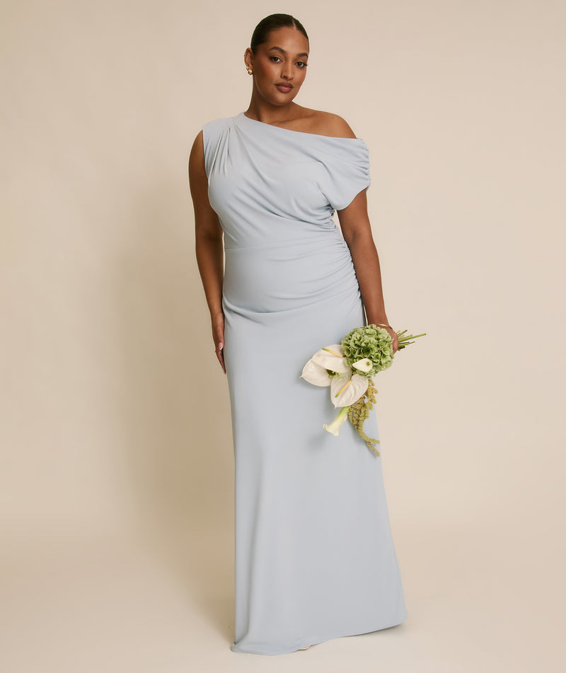 Asymmetric Neck Stretch Sculpt Bridesmaid Dress - Pale Blue