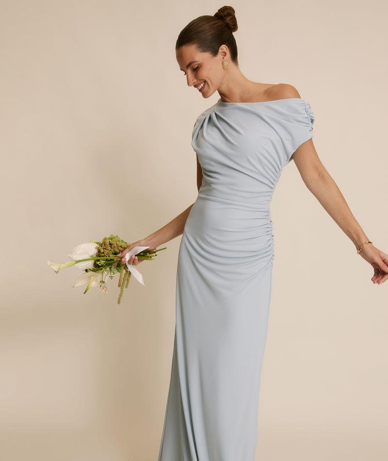 Asymmetric Neck Stretch Sculpt Bridesmaid Dress - Pale Blue
