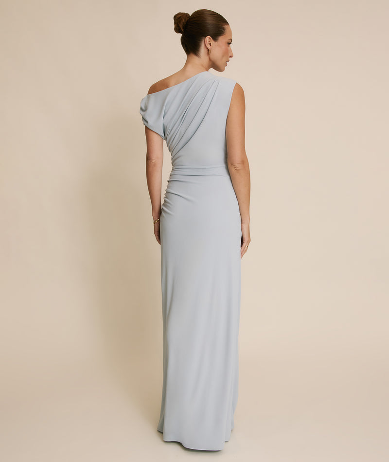 Asymmetric Neck Stretch Sculpt Bridesmaid Dress - Pale Blue