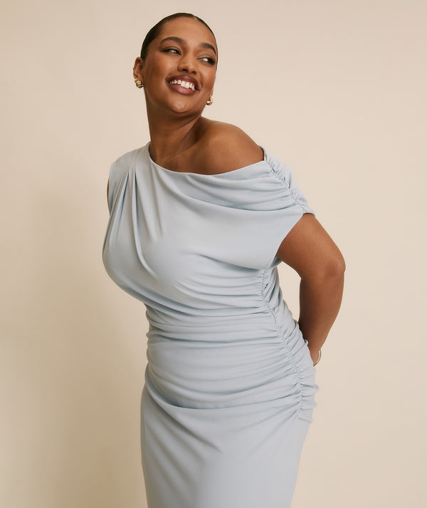 Asymmetric Neck Stretch Sculpt Bridesmaid Dress - Pale Blue