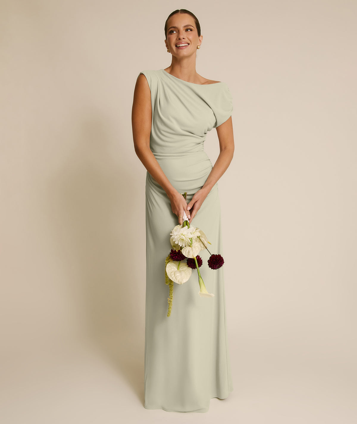 sparkly gold party dress Leely Women Dusty Sage A Line Bridesmaid Dress Maternity Pleated Chiffon  Spaghetti Straps Wedding Guest Dress with Slit – leelyuk main image 1