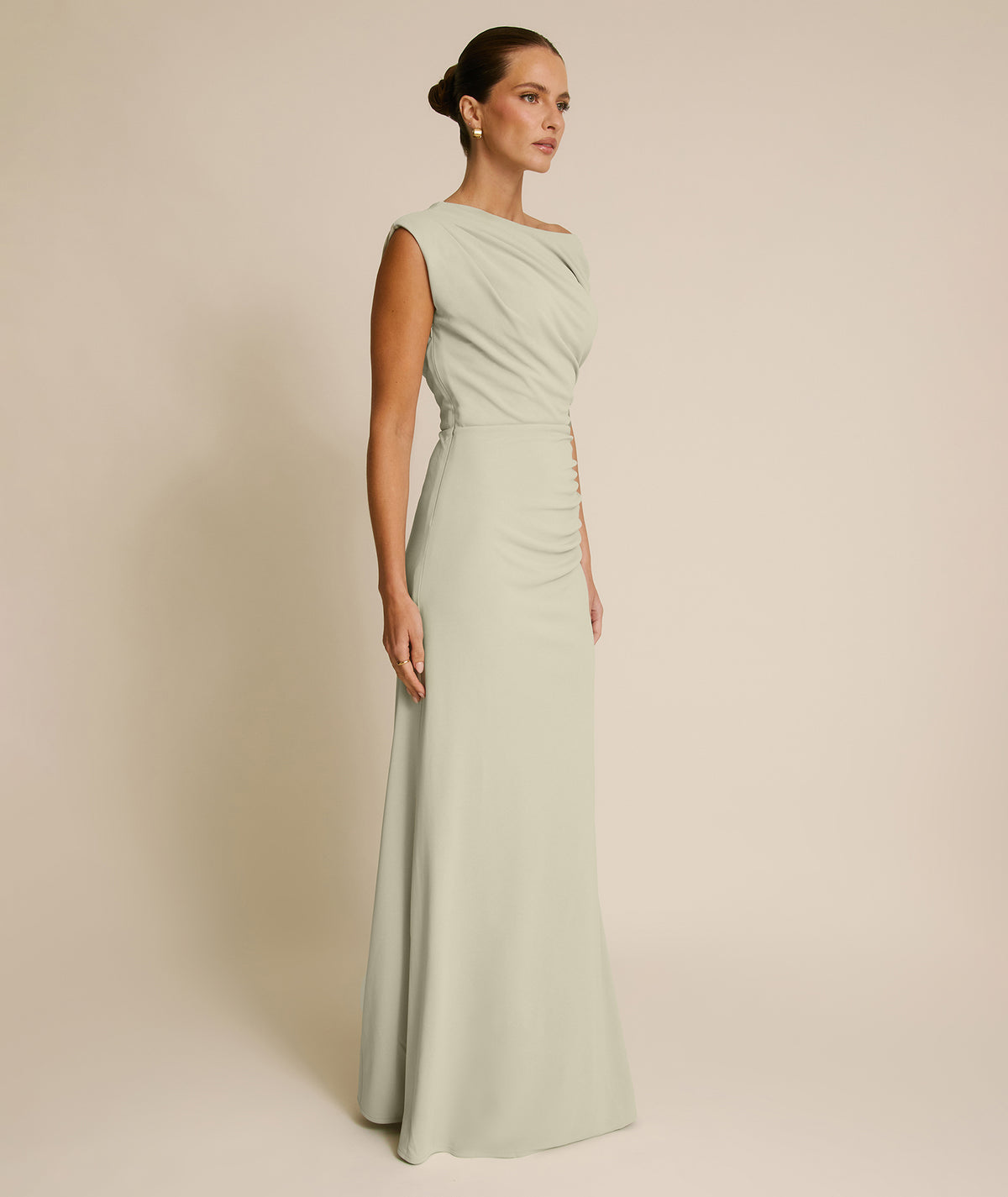 Asymmetric Neck Stretch Sculpt Bridesmaid Dress - Soft Sage