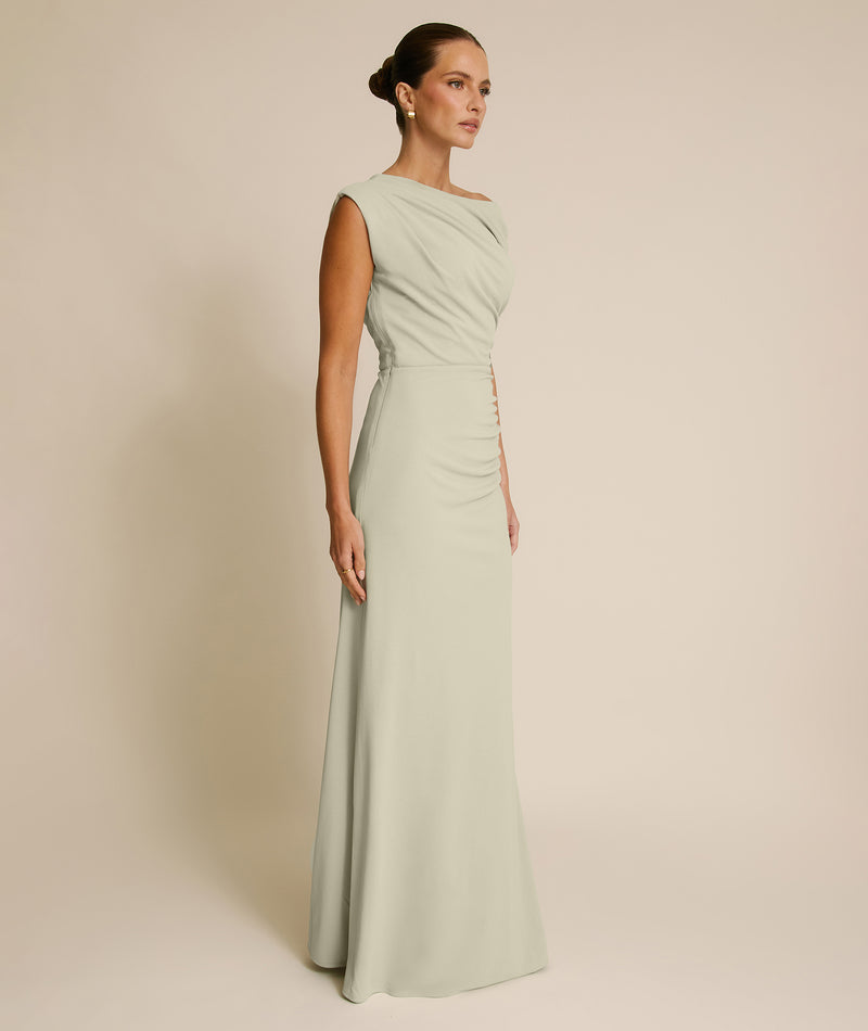 Asymmetric Neck Stretch Sculpt Bridesmaid Dress - Soft Sage