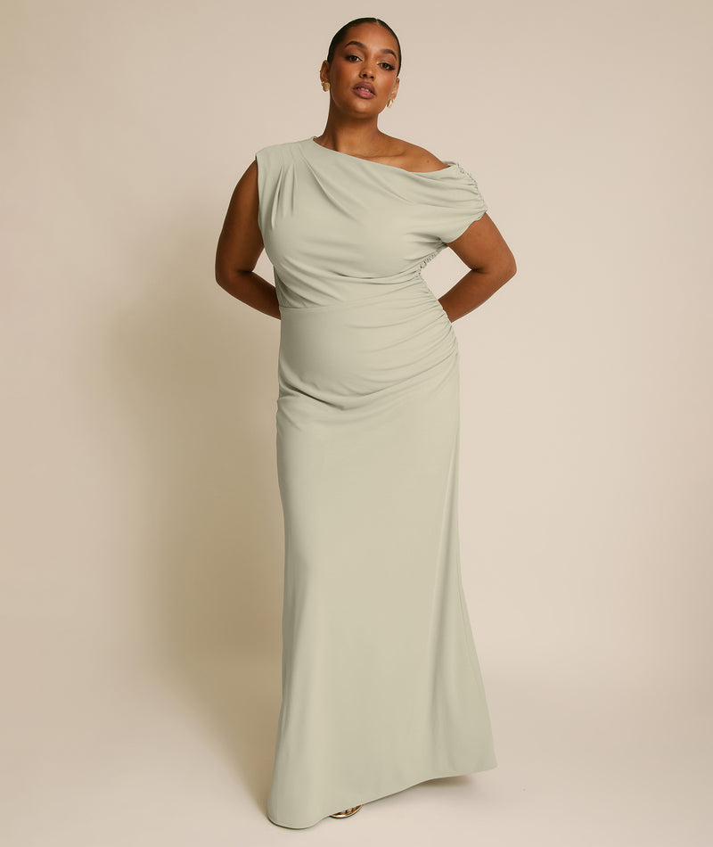 Asymmetric Neck Stretch Sculpt Bridesmaid Dress - Soft Sage