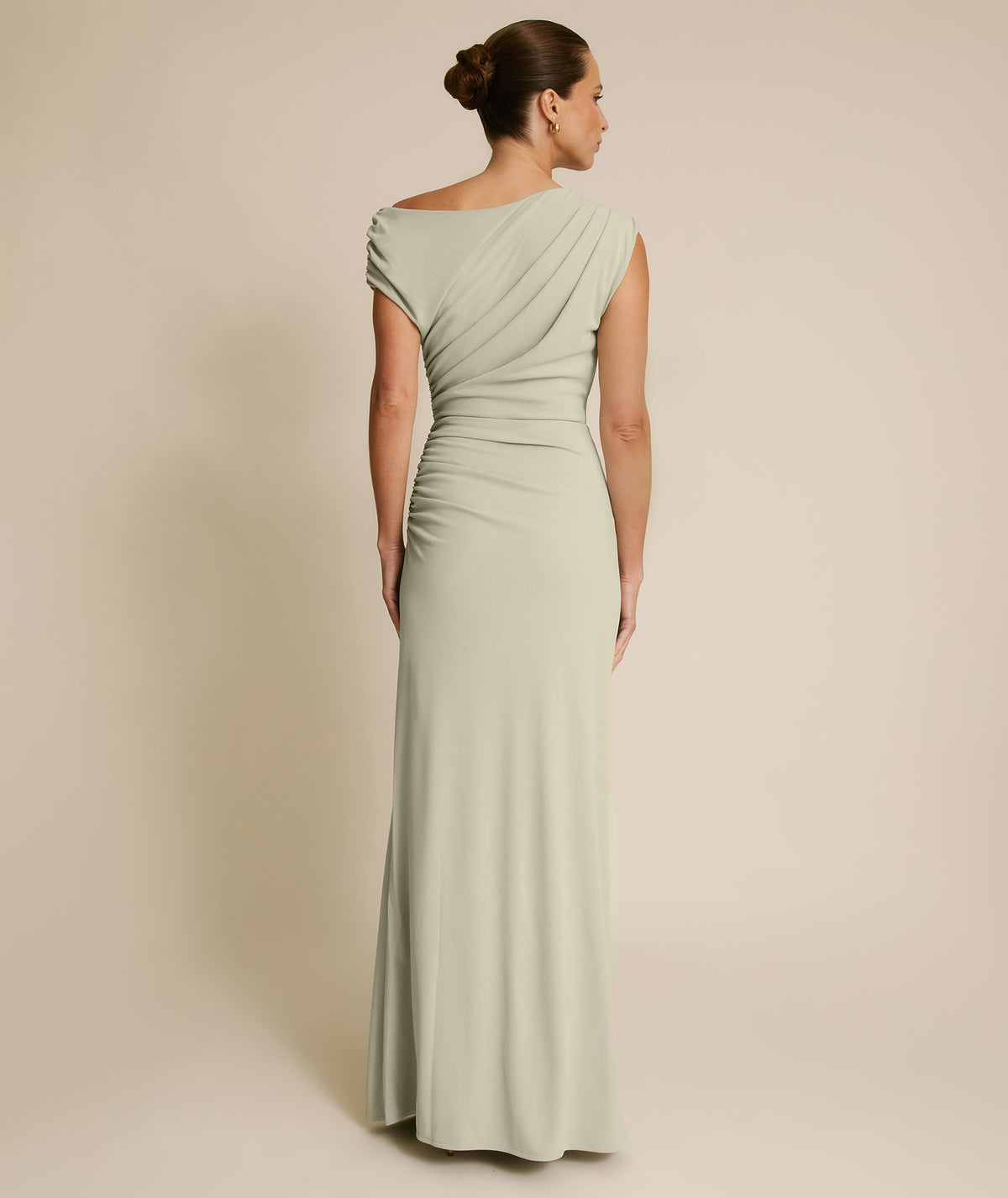 Asymmetric Neck Stretch Sculpt Bridesmaid Dress - Soft Sage