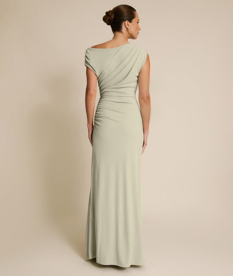 Asymmetric Neck Stretch Sculpt Bridesmaid Dress - Soft Sage