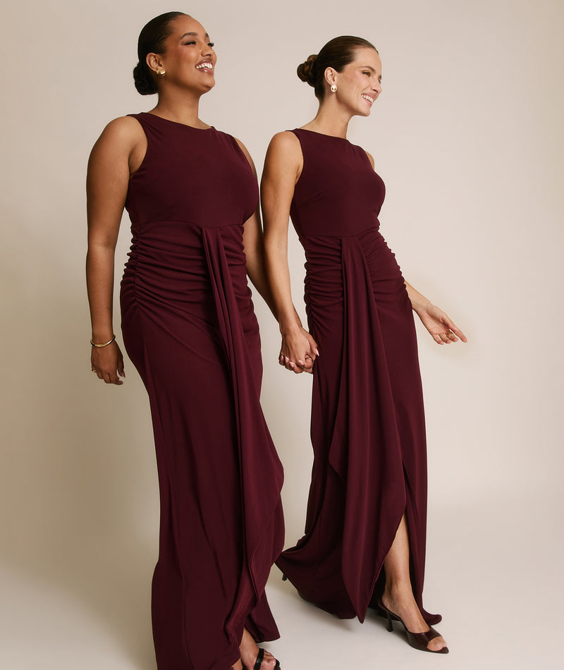 Drape Detail Stretch Sculpt Bridesmaid - Merlot