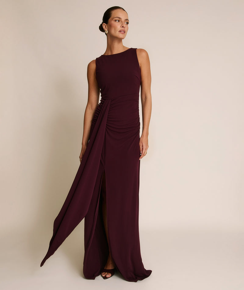 Drape Detail Stretch Sculpt Bridesmaid - Merlot